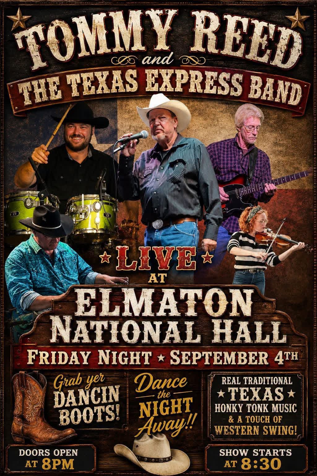 Tommy Reed & The Texas Express Band - Friday, Sept 4th - Doors open 8pm