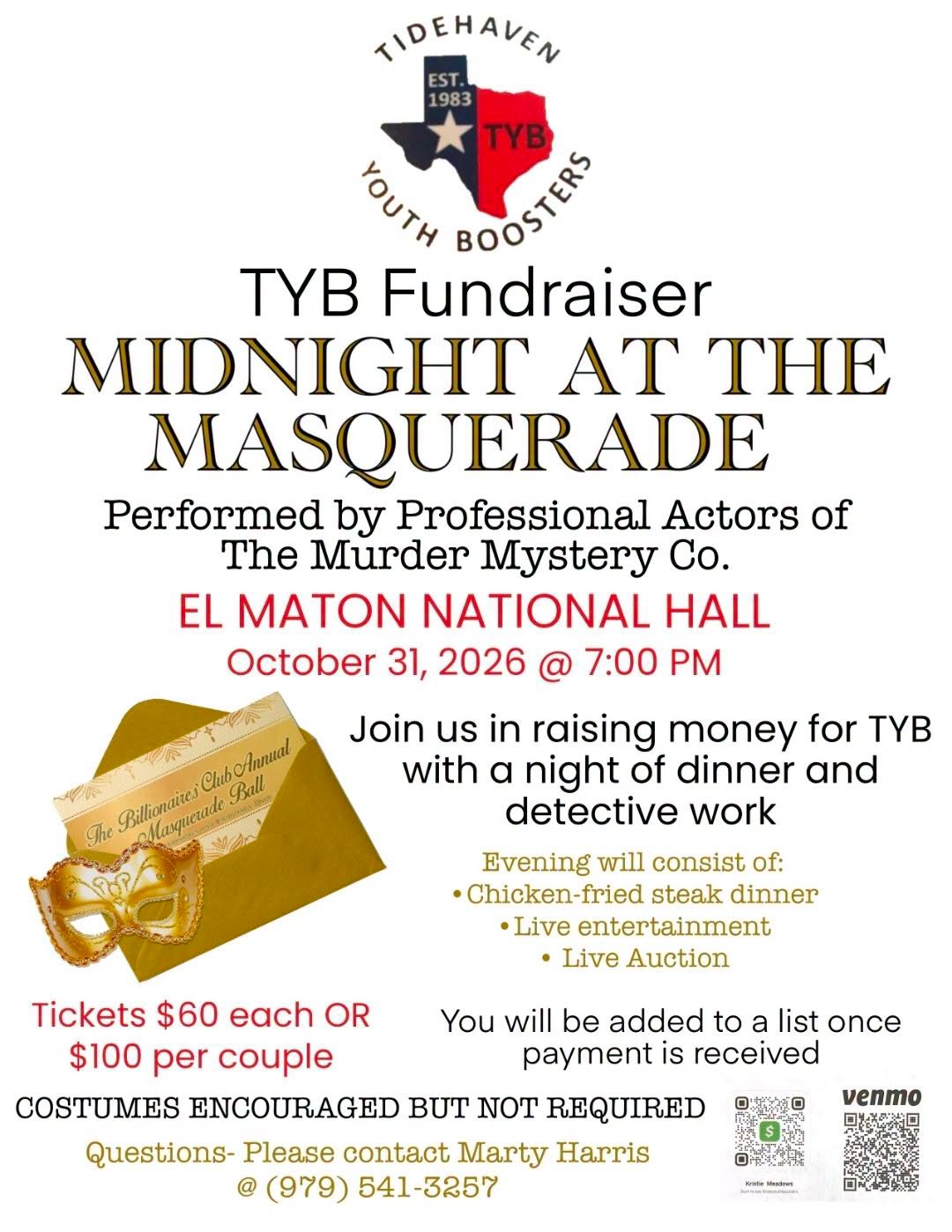 Tidehaven Youth Boosters Fundraiser - October 31st - Starts at 7pm